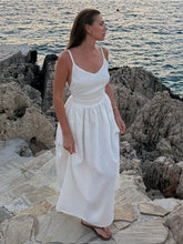 Vestido largo elegante con cordones y espalda descubierta para mujer, de cintura alta, liso, estilo halter, para vacaciones y playa, ajustado y ajustado.